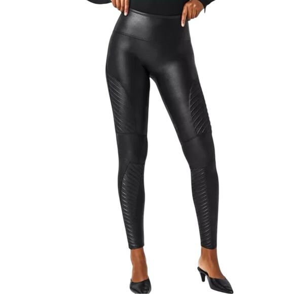 Spanx Moto Faux Leather Leggings Black Size Large - Picture 3 of 11